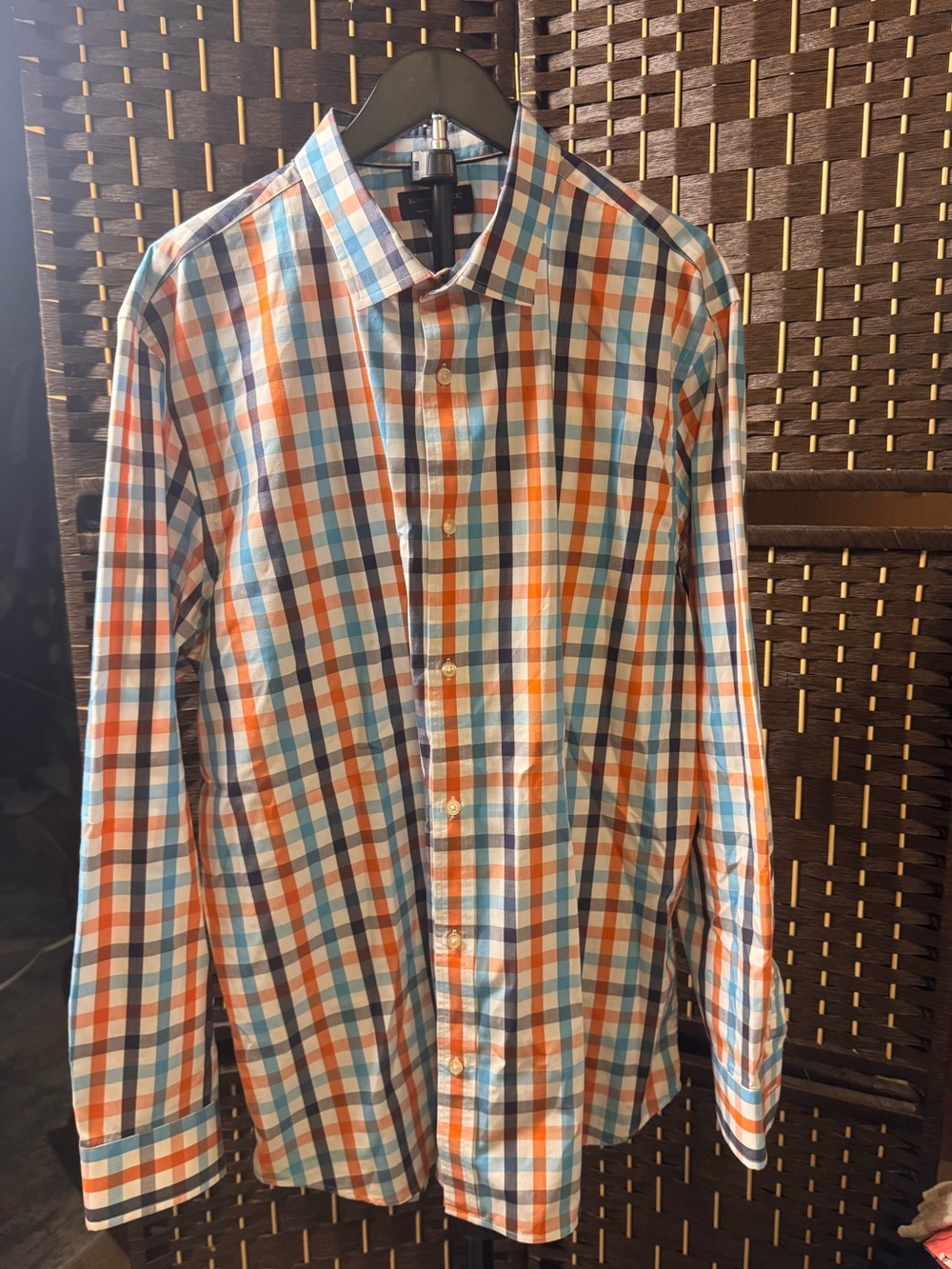 Banana Republic Orange, Blue & White Plaid Button-Up Shirt
